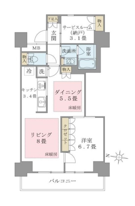 1LKDの間取りの画像