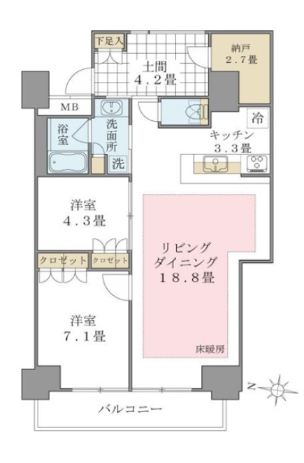 2LDKの間取りの画像